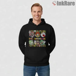 Super Mario Retro Squad Pixel Style Universe Shirt on black hoodie for men graphic tee