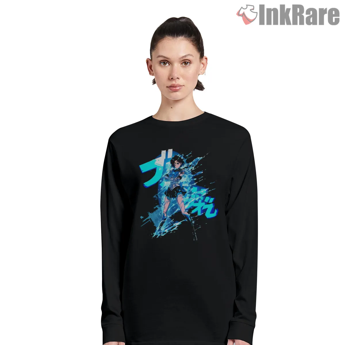 Super Sailor Moon Blue Energy Burst Anime Shirt on black long sleeve shirt for women graphic tee