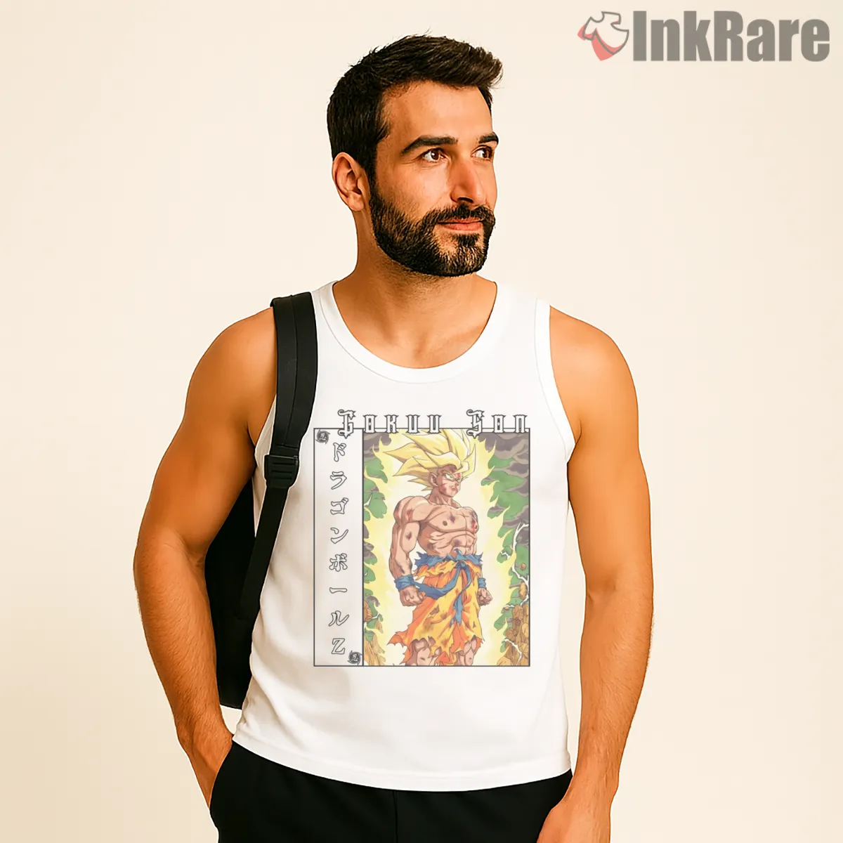 Super Saiyan Goku Fiery Battlefield Warrior Tank Top White Super Saiyan Goku Fiery Battlefield Warrior Shirt on white tank top for men graphic tee