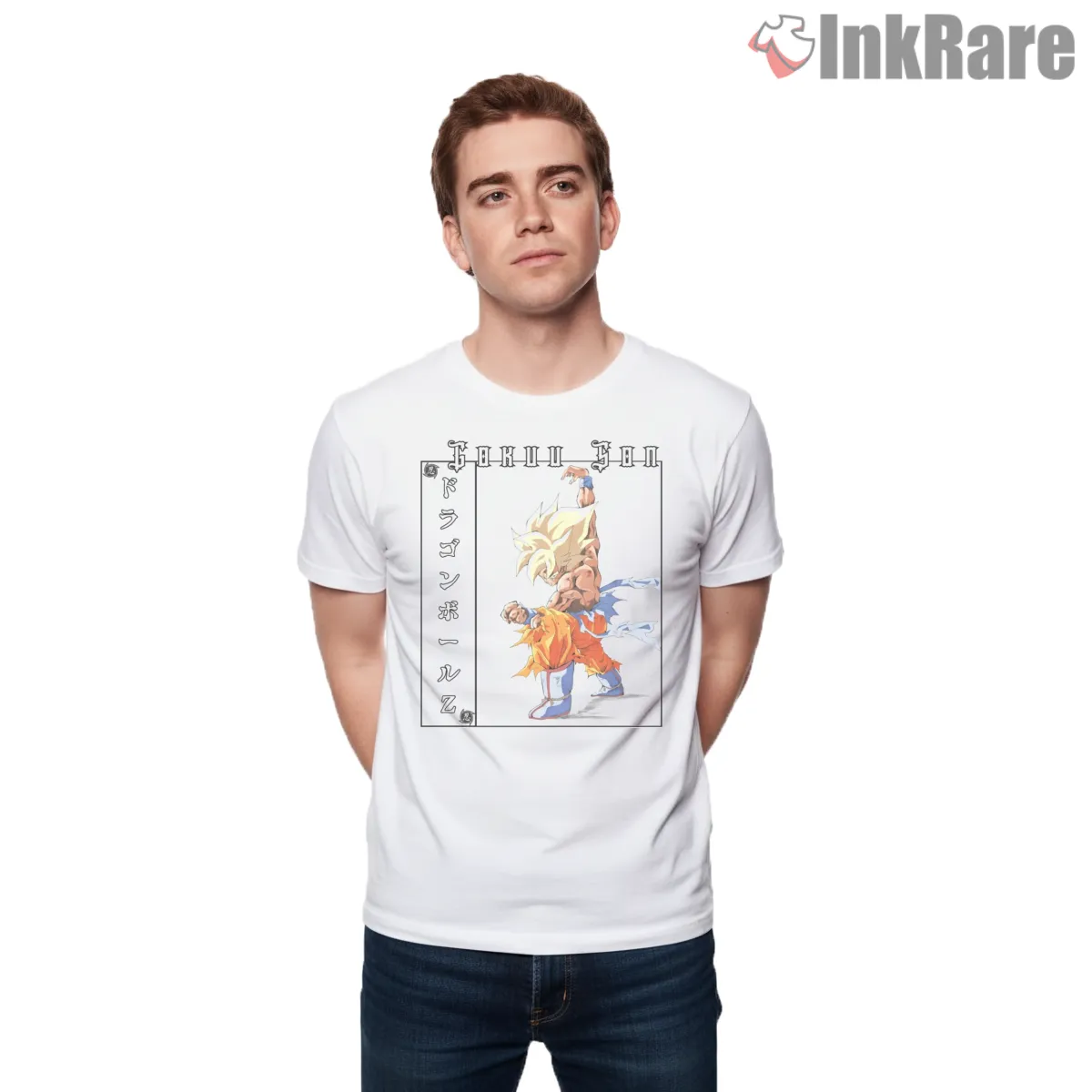 Super Saiyan Goku Martial Warrior Battle Stance Short Sleeve White Super Saiyan Goku Martial Warrior Battle Stance Shirt on white short sleeve shirt for men graphic tee