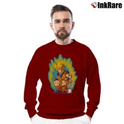 Men’s Super Saiyan Shit Funny Goku Dragon Ball Crewneck Sweatshirt in maroon | Cozy Fabric, Clean Style