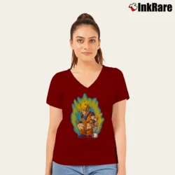 Women’s Super Saiyan Shit Funny Goku Dragon Ball V-Neck Tee in maroon | Chic Neckline, Soft Texture