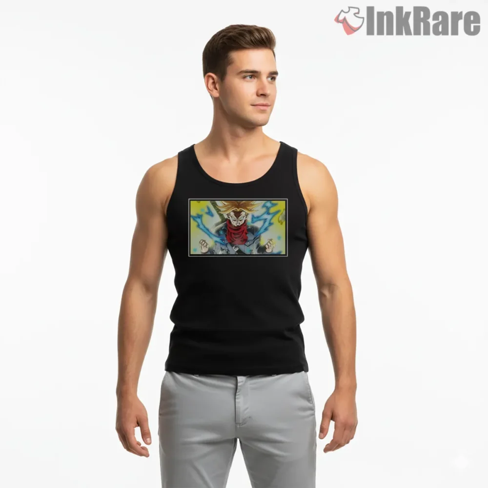 Super Saiyan Trunks Lightning Focus Shirt on black tank top for men graphic tee