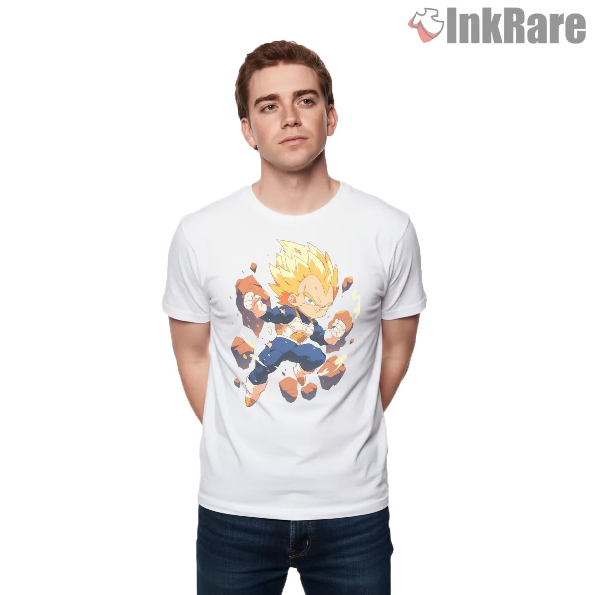 Super Saiyan Vegeta Power Charge Action Short Sleeve White Super Saiyan Vegeta Power Charge Action Shirt on white short sleeve shirt for men graphic tee