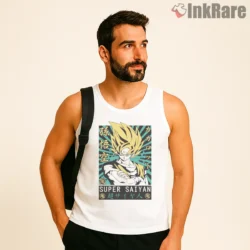 Super Saiyan Wall Scroll Goku Portrait Shirt on white tank top for men graphic tee