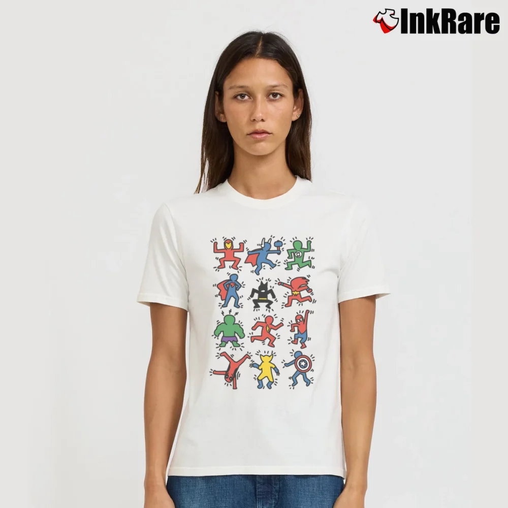 Women’s Superheroes Super Haring Comic Art Signature T-Shirt in white | Soft, Flattering Fit