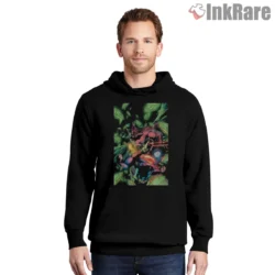 Superman And Batman Jungle Clash Shirt on black hoodie for men graphic tee