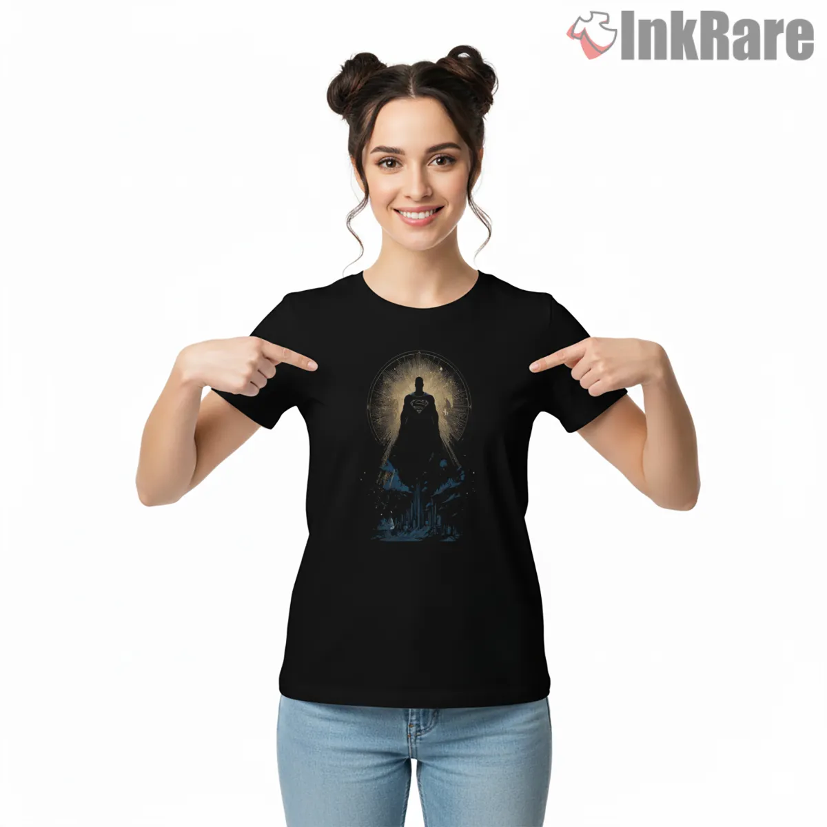 Superman Ascension Godlike Cosmic Power Silhouette Short Sleeve Black Superman Ascension Godlike Cosmic Power Silhouette Shirt on black short sleeve shirt for women graphic tee