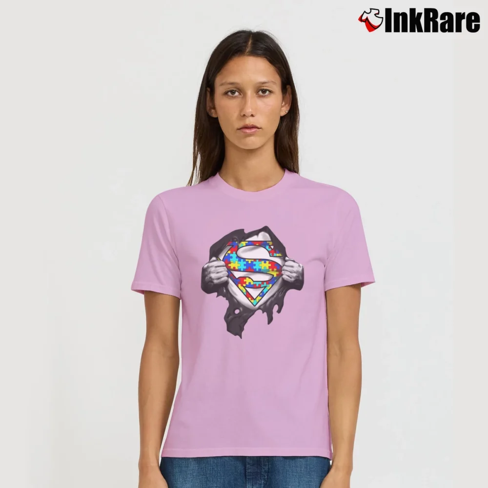 Women’s Superman Autism Awareness Graphic Signature T-Shirt in light pink | Soft, Flattering Fit