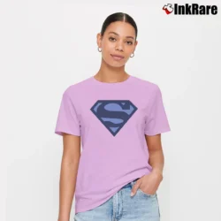 Women’s Superman Blue Shield Logo Graphic Signature T-Shirt in light pink | Soft, Flattering Fit
