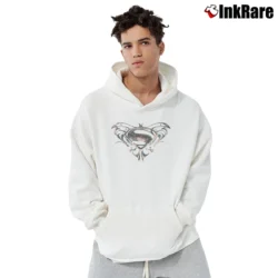 Men’s Superman Butterfly Logo Man of Steel Pullover Hoodie in white | Cozy, Durable, Modern Fit