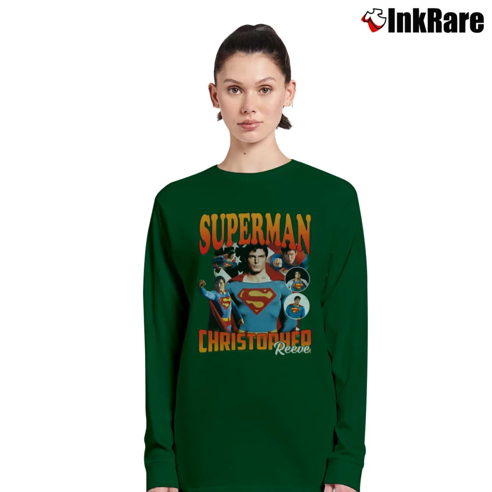 Women’s Superman Christopher Reeve Graphic Long-Sleeve Top in forest green | Sleek, Versatile, All-Season