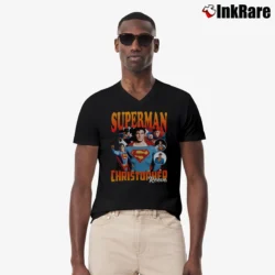 Men’s Superman Christopher Reeve Graphic V-Neck Tee in black | Sharp, Breathable, Everyday Staple