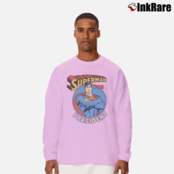 Men’s Superman for President Political Humor Graphic Long-Sleeve Shirt in light pink | Sleek, Lightweight, Year-Round Wear
