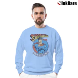 Men’s Superman for President Political Humor Graphic Crewneck Sweatshirt in light blue | Cozy Fabric, Clean Style
