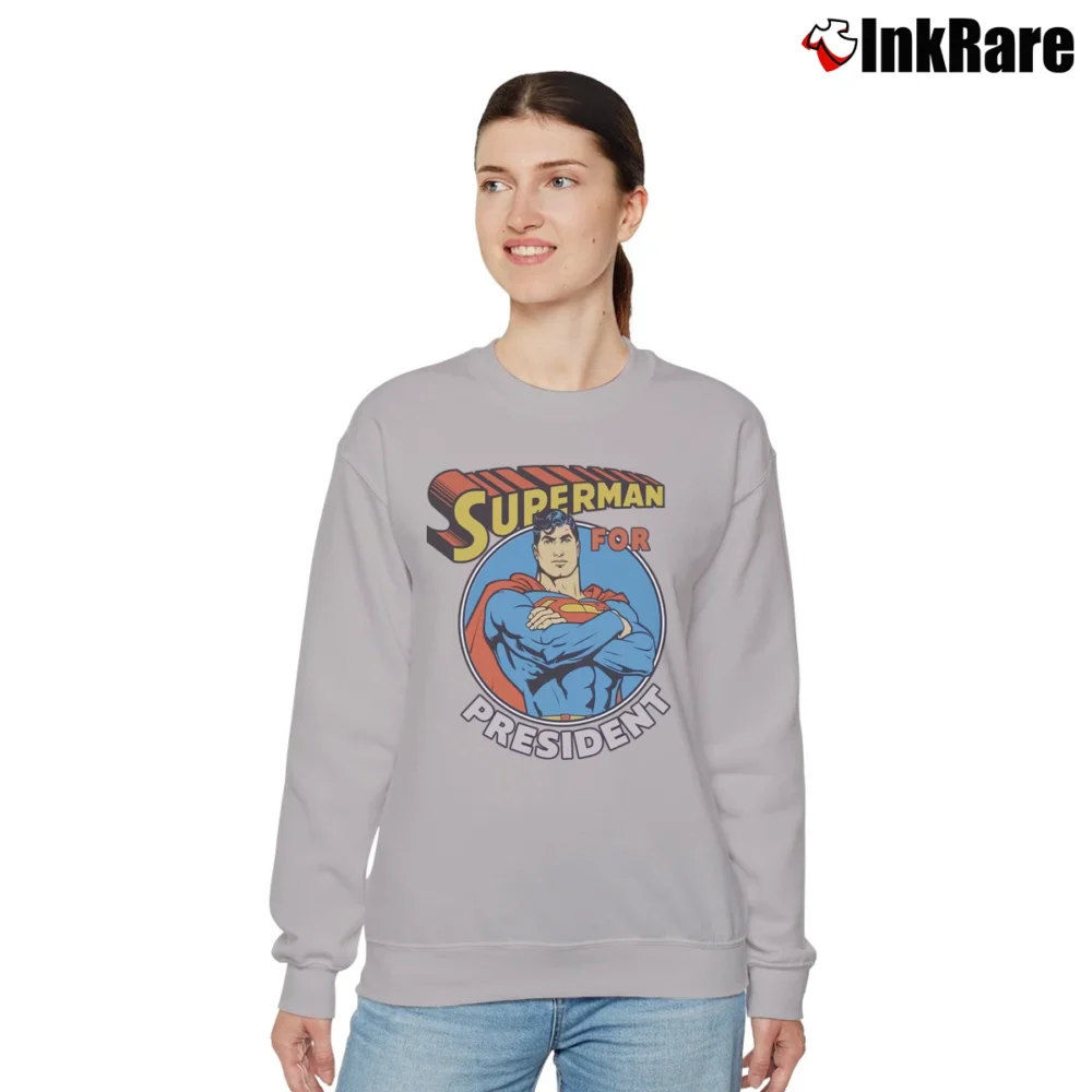 Women’s Superman for President Political Humor Graphic Relaxed Sweatshirt in sport grey | Soft, Laid-Back Vibe