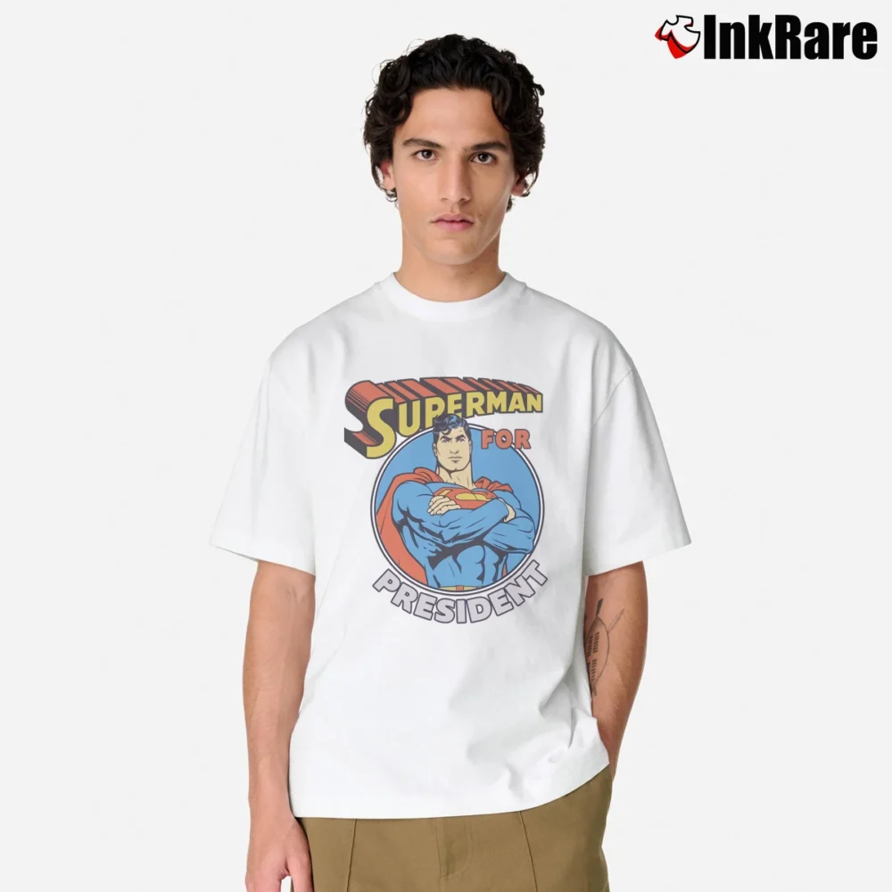Men’s Superman for President Political Humor Graphic Classic T-Shirt in white | Soft, Breathable Everyday Wear