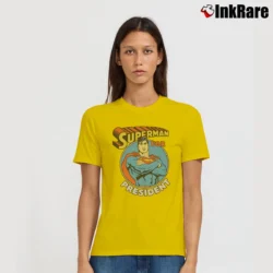 Women’s Superman for President Political Humor Graphic Signature T-Shirt in yellow | Soft, Flattering Fit