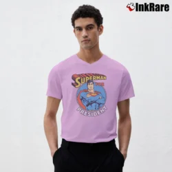 Men’s Superman for President Political Humor Graphic V-Neck Tee in light pink | Sharp, Breathable, Everyday Staple