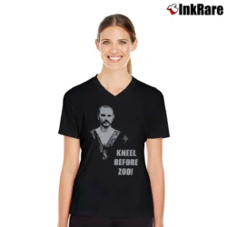 Women’s Superman General Zod Villain Graphic V-Neck Tee in black | Chic Neckline, Soft Texture