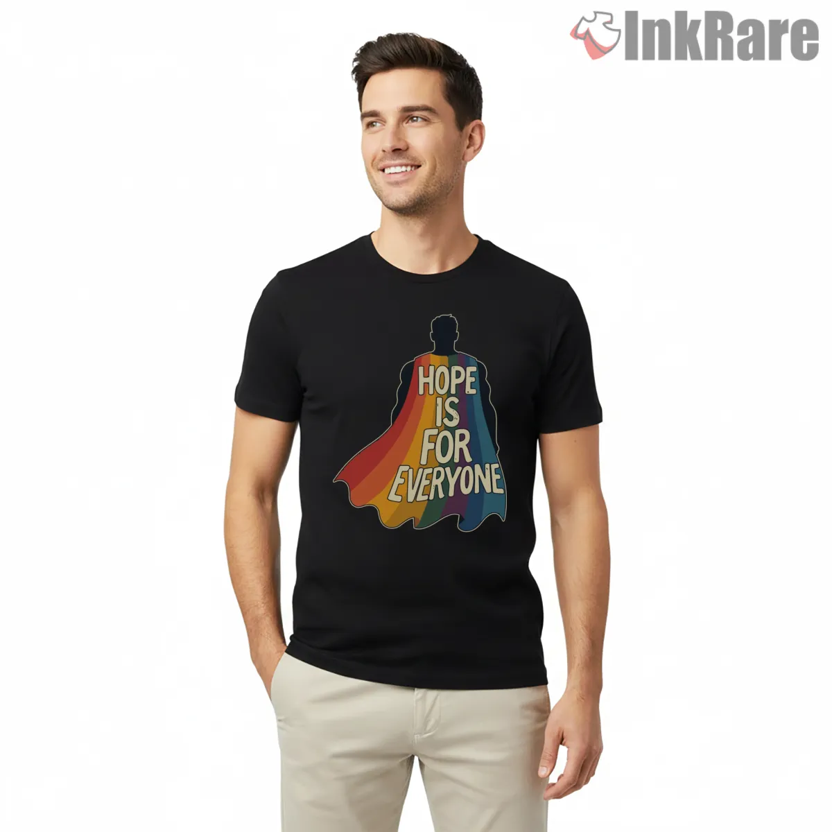 Superman Hope Is For Everyone Pride Rainbow Hero Shirt on black short sleeve shirt for men graphic tee
