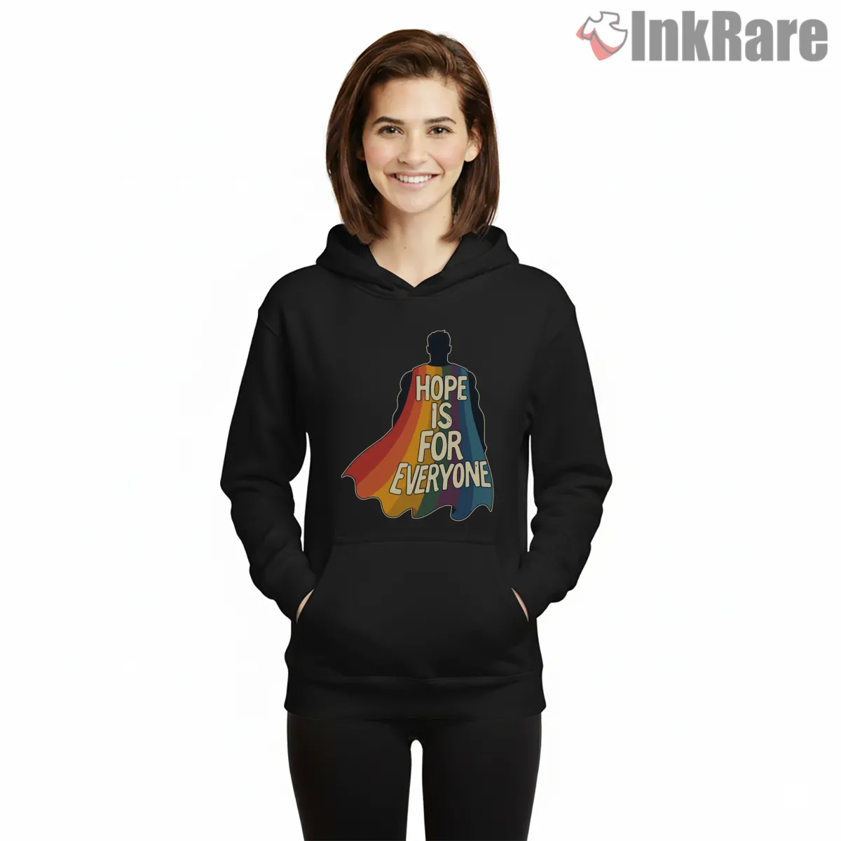 Superman Hope Is For Everyone Pride Rainbow Hero Hoodie Black Superman Hope Is For Everyone Pride Rainbow Hero Shirt on black hoodie for women graphic tee