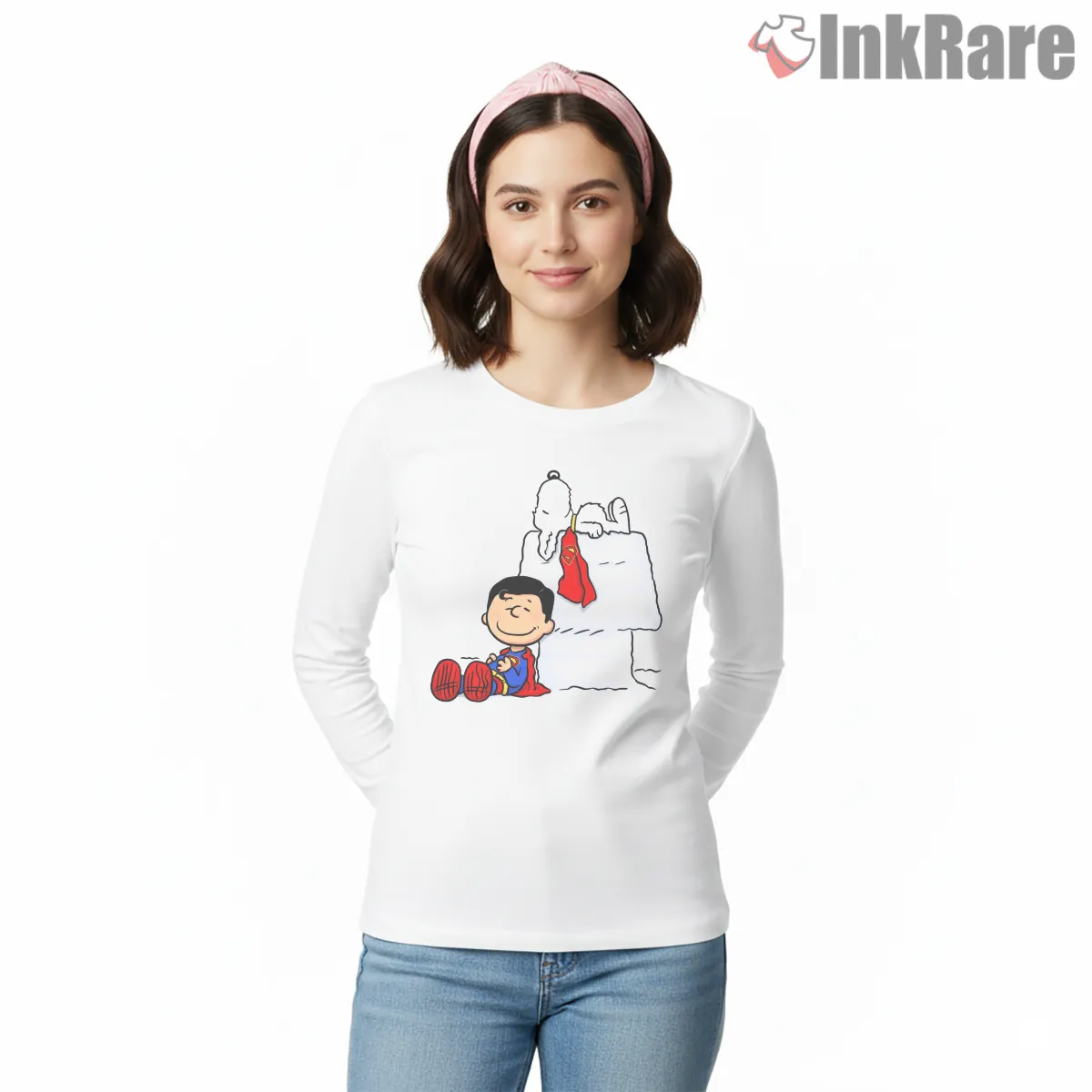 Superman Krypto Snoopy Peanuts Crossover Relaxing Scene Long Sleeve White Superman Krypto Snoopy Peanuts Crossover Relaxing Scene Shirt on white long sleeve shirt for women graphic tee