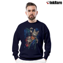 Men’s Superman Laser Cat Funny Novelty Black Crewneck Sweatshirt in navy | Cozy Fabric, Clean Style