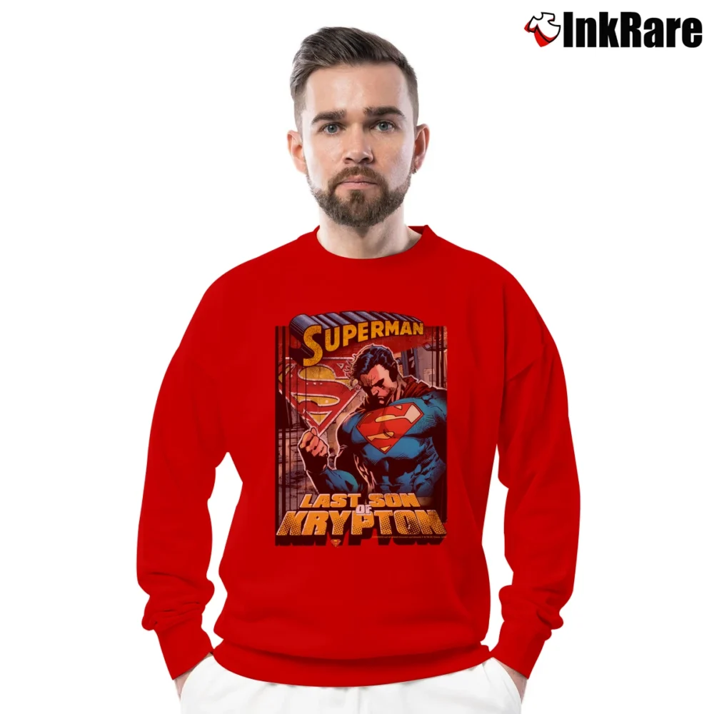 Men’s Superman Last Son of Krypton Graphic Crewneck Sweatshirt in red | Cozy Fabric, Clean Style