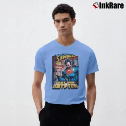 Men’s Superman Last Son of Krypton Graphic V-Neck Tee in light blue | Sharp, Breathable, Everyday Staple