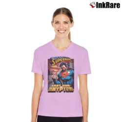 Women’s Superman Last Son of Krypton Graphic V-Neck Tee in light pink | Chic Neckline, Soft Texture