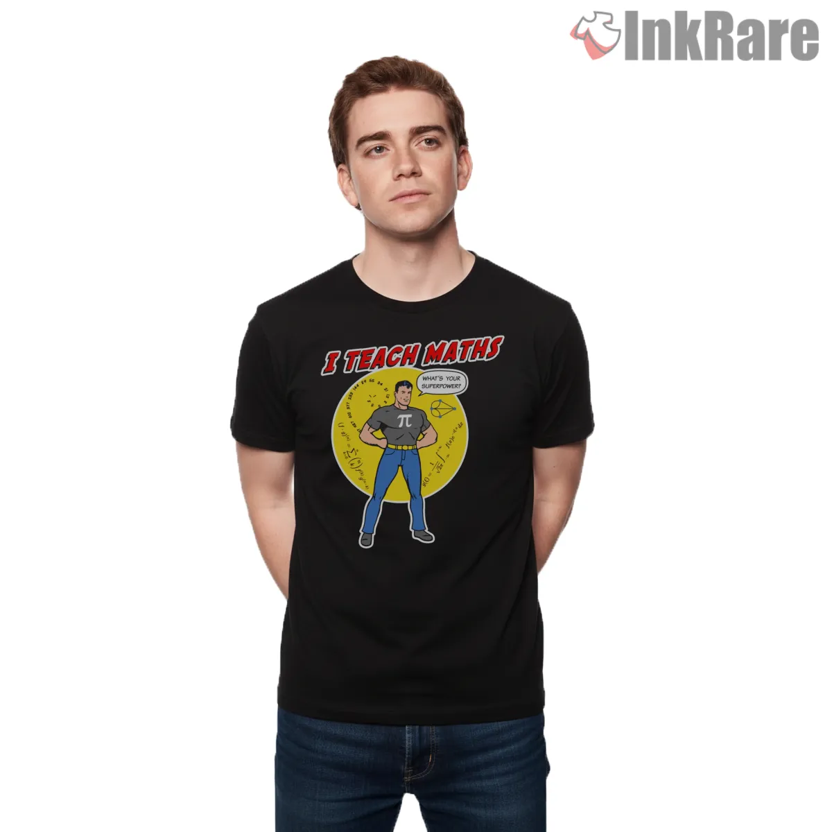 Superman Math Teacher Pi Hero Funny Shirt on black short sleeve shirt for men graphic tee