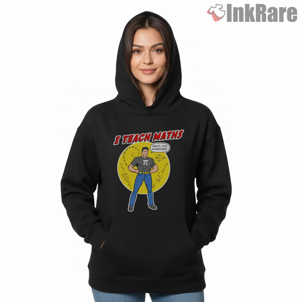 Superman Math Teacher Pi Hero Funny Hoodie Black Superman Math Teacher Pi Hero Funny Shirt on black hoodie for women graphic tee