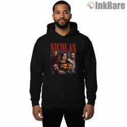 Superman Nicolas Cage Retro 90s Movie Collage Shirt on black hoodie for men graphic tee