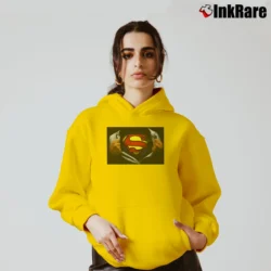 Women’s Superman Ripping Reveal Classic Logo Cozy Hoodie in yellow | Warm, Structured, Stylish