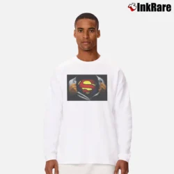Men’s Superman Ripping Reveal Classic Logo Long-Sleeve Shirt in white | Sleek, Lightweight, Year-Round Wear