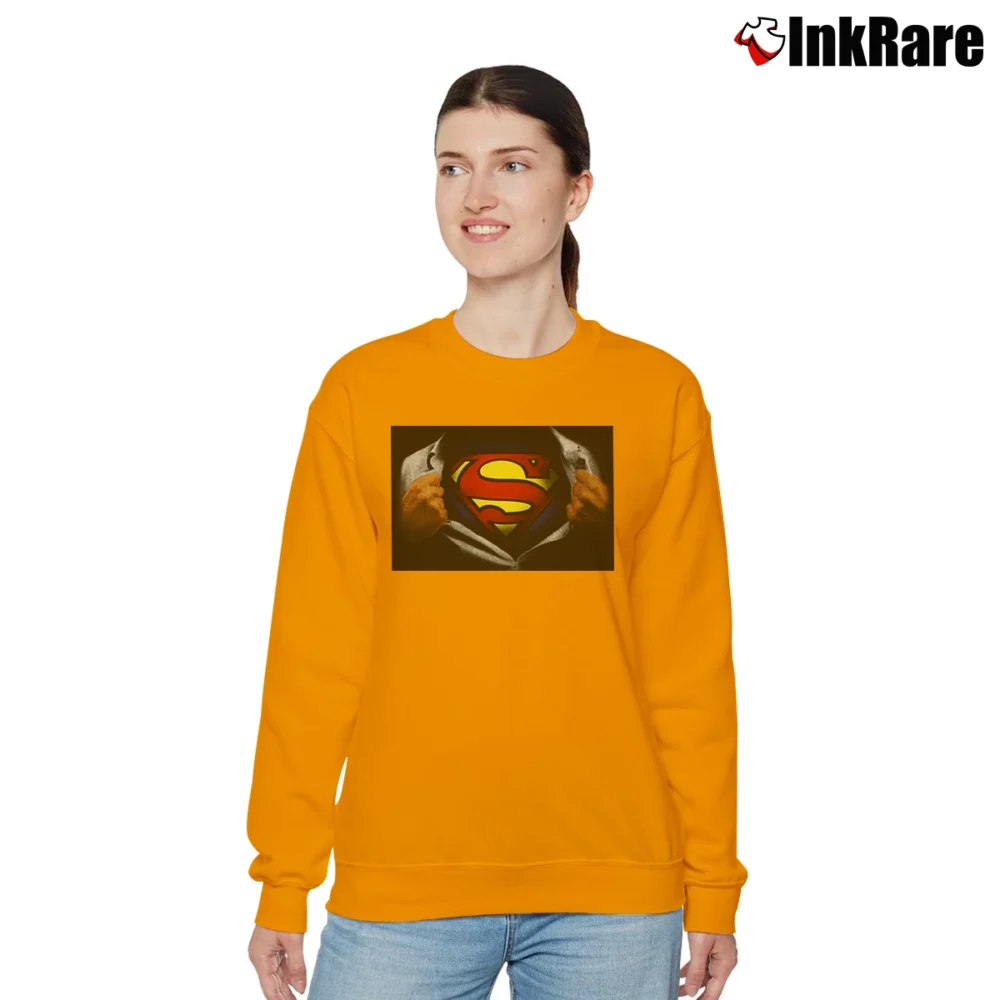 Women’s Superman Ripping Reveal Classic Logo Relaxed Sweatshirt in orange | Soft, Laid-Back Vibe