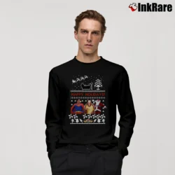 Men’s Superman Santa Friends Ugly Christmas Long-Sleeve Shirt in black | Sleek, Lightweight, Year-Round Wear