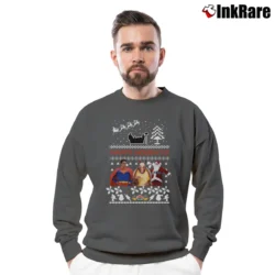 Men’s Superman Santa Friends Ugly Christmas Crewneck Sweatshirt in charcoal | Cozy Fabric, Clean Style