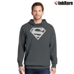 Men’s Superman Silver Logo Pullover Hoodie in charcoal | Cozy, Durable, Modern Fit