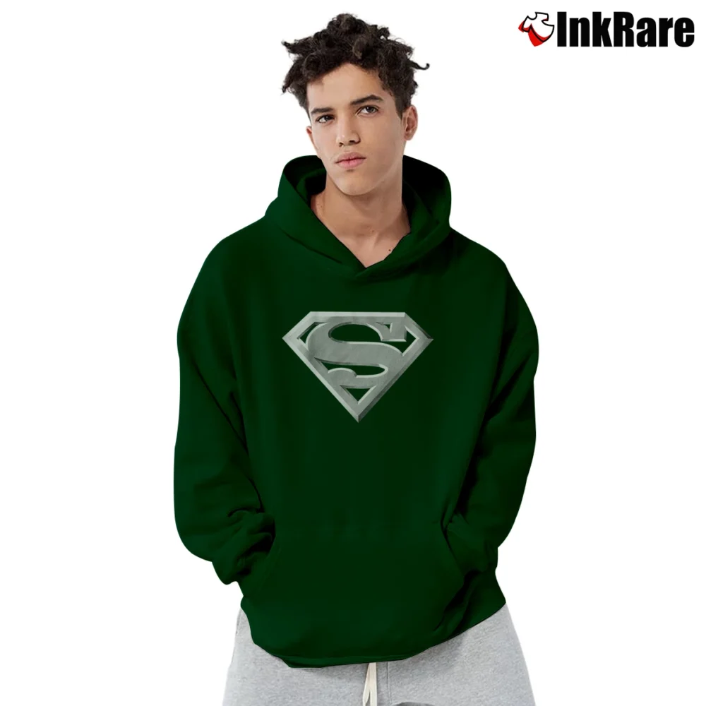 Men’s Superman Silver Logo Men's Performance Graphic Pullover Hoodie in forest green | Cozy, Durable, Modern Fit