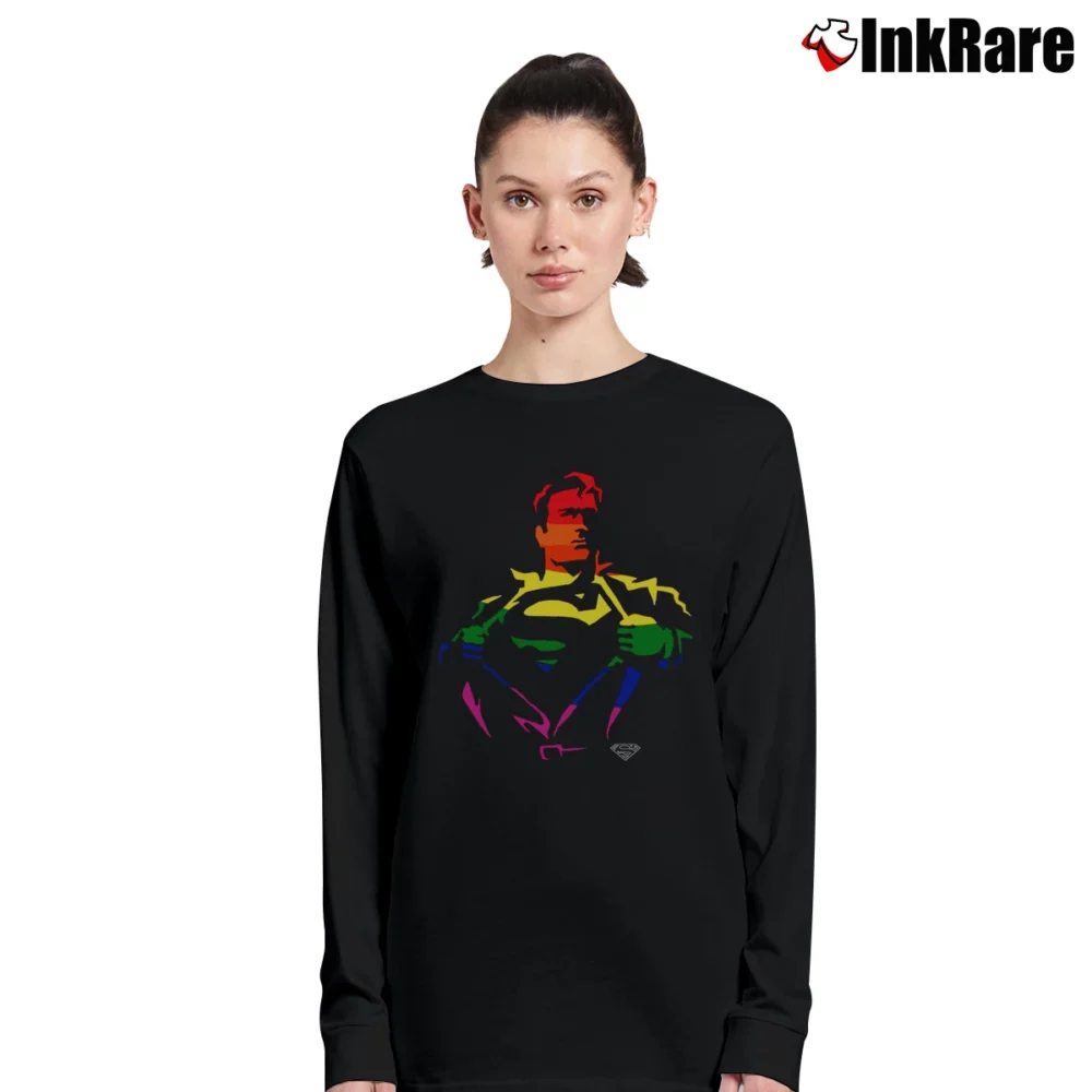 Women’s Superman Suit Reveal Rainbow Logo Long-Sleeve Top in black | Sleek, Versatile, All-Season