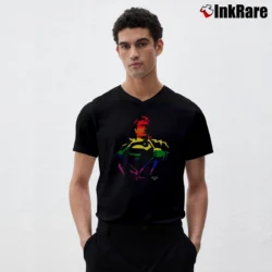 Men’s Superman Suit Reveal Rainbow Logo V-Neck Tee in black | Sharp, Breathable, Everyday Staple