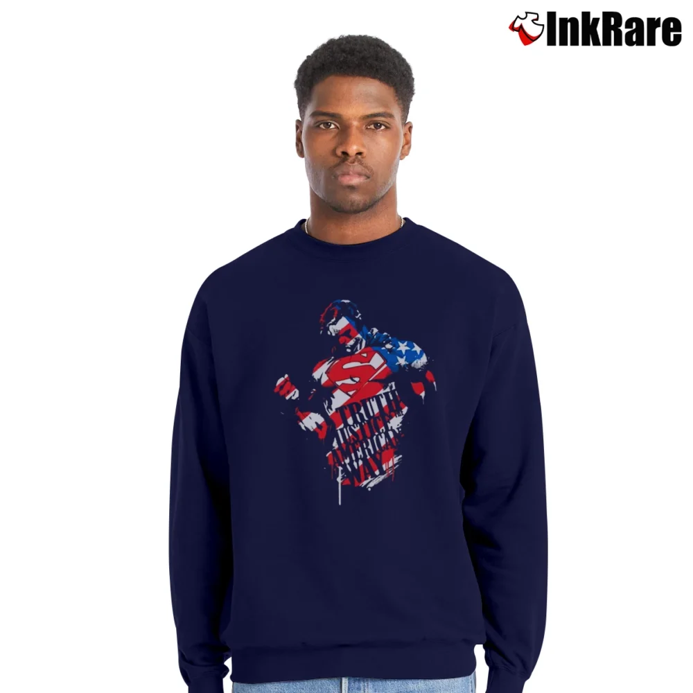 Men’s Superman Truth Justice American Way Graphic Crewneck Sweatshirt in navy | Cozy Fabric, Clean Style