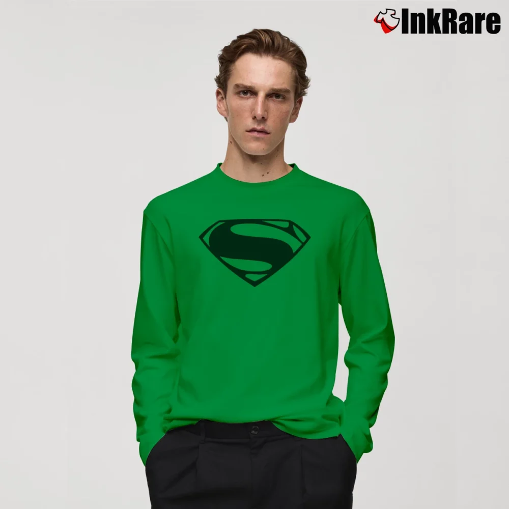Men’s Superman Vs Batman Logo Comic Long-Sleeve Shirt in irish green | Sleek, Lightweight, Year-Round Wear