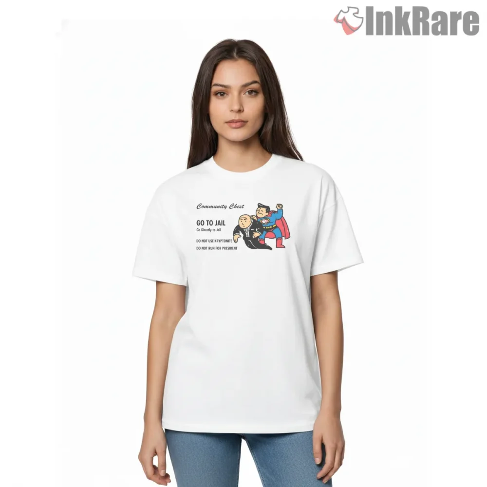 Superman Vs Lex Luthor Monopoly Go To Jail Parody Shirt on white short sleeve shirt for women graphic tee