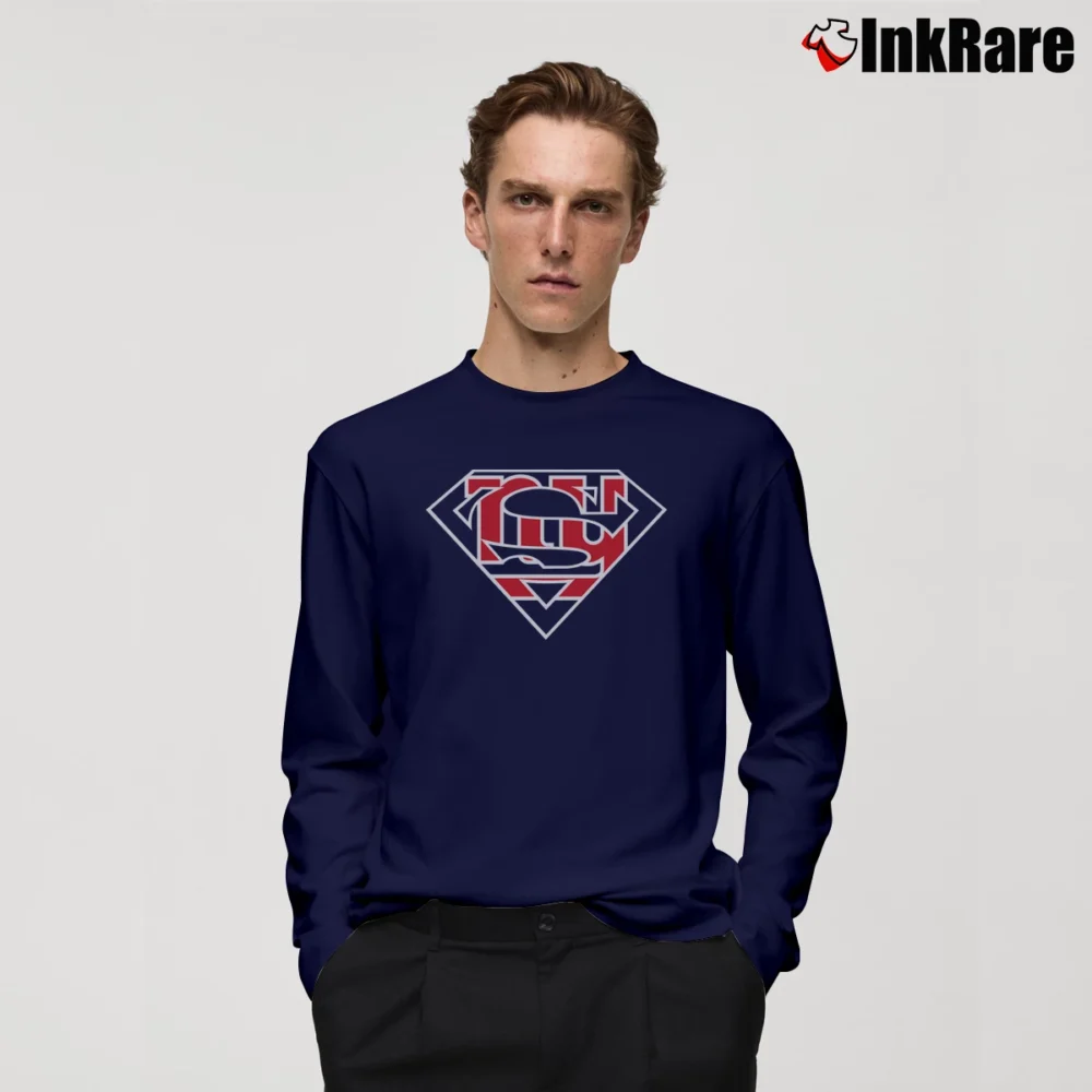 Men’s Superman x New York Giants NFL Fan Long-Sleeve Shirt in navy | Sleek, Lightweight, Year-Round Wear