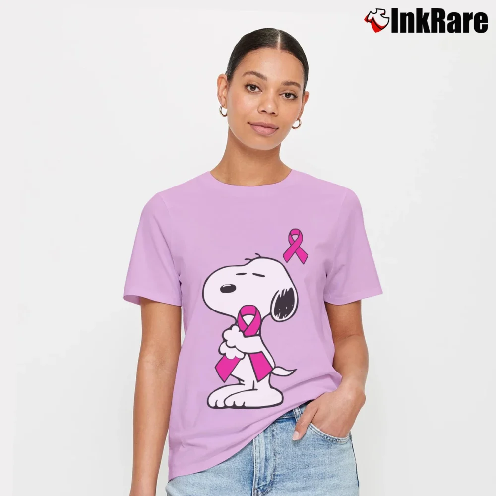 Snoopy Breast Cancer Shirt front view in pink