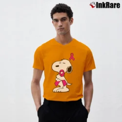 Men’s Support Breast Cancer Snoopy V-Neck Tee in orange | Sharp, Breathable, Everyday Staple