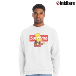 Men’s Supreme Smoking Bart The Simpsons Crewneck Sweatshirt in white | Cozy Fabric, Clean Style